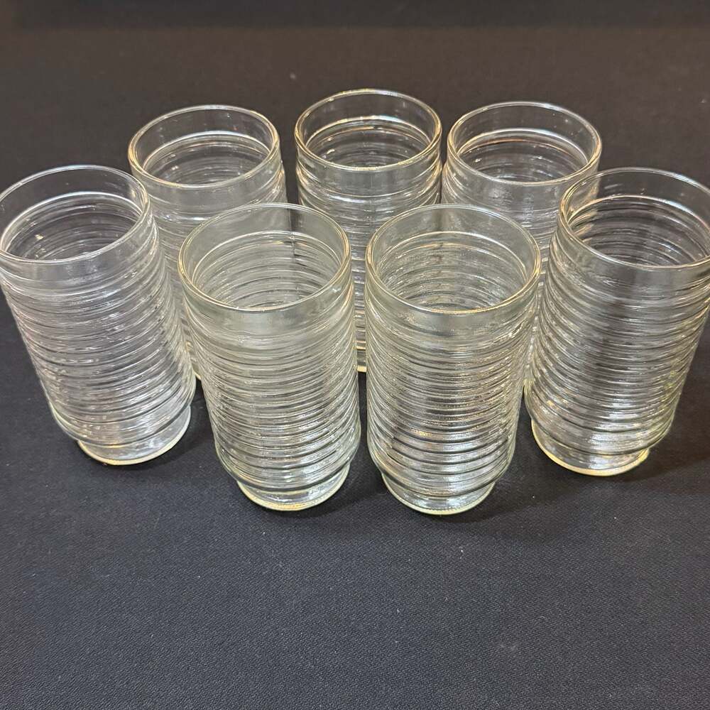 Vintage Anchor Hocking AG1-1 Ribbed Clear Glass Tumblers Set of 7 at  5.5” Tall
